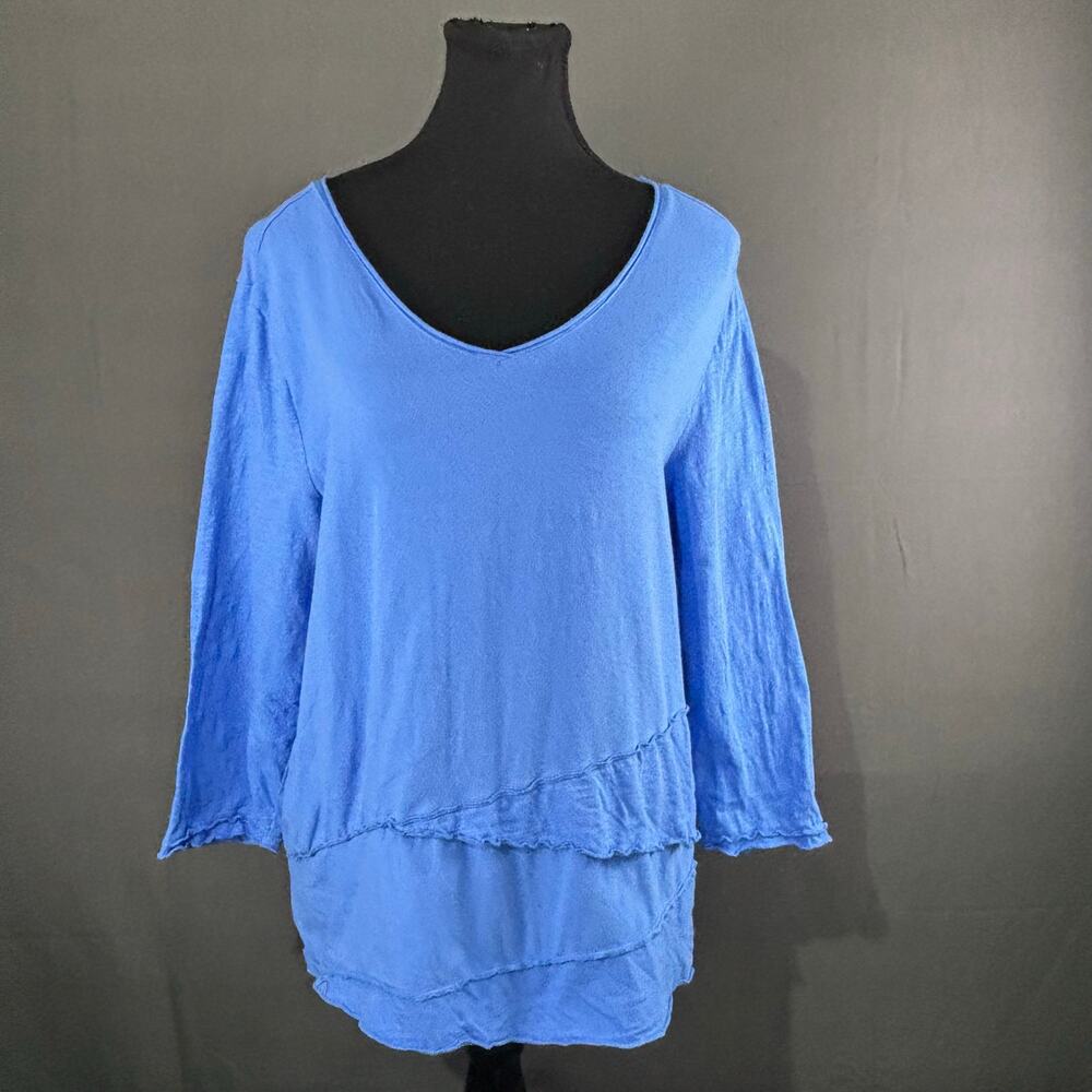 Habitat Top Women’s S Cotton Blend Ruffles Lagenlook Soft Vee Casual Midi Blue